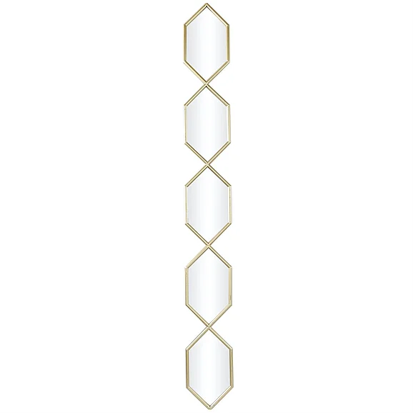 UMA Gold Metal Slim Stacked Chain 5 Layer Room Wall Mirror with Trellis Pattern, 7" x 1" x 59" | 28113