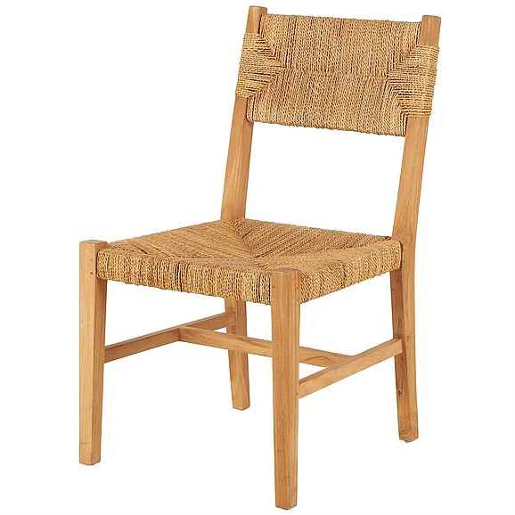UMA Light Brown Teak Wood Handmade Living Room Accent Chair with Woven Banana Leaf Seat, | 28161