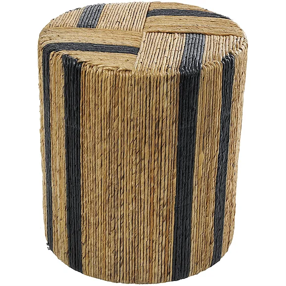 UMA Brown Banana Leaf Handmade Linear Wrapped Side End Accent Table with Navy Stripes, 14 x 14 x 16 | 28170