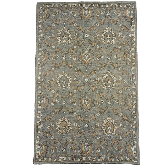 UMA Dark Gray Wool Fabric Floral Handmade Damask Area Rug, 8'x10' | 28186 CLOSEOUT