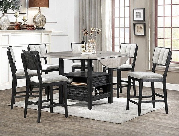 Crown Mark Cline 7pc Counter Height Oval Dining Room Set in Light Grey