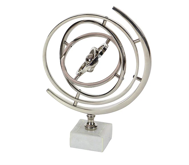 UMA Silver Aluminum Metal Armillary Educational Globe with Marble Base, 10 x 7 x 13 | 28537