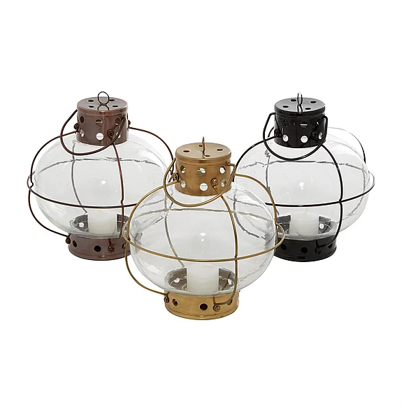 UMA Assortment of 3 Multi Colored Metal Rustic Lantern, 7" x 8" | 28581 CLOSEOUT