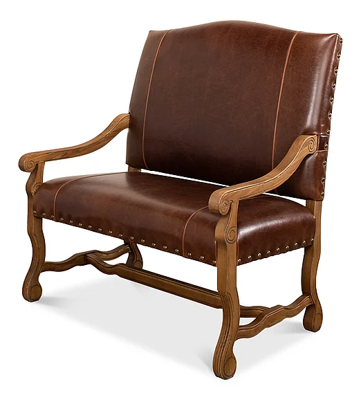 Sarreid Italian Leather Settee in Vintage Brown 28671