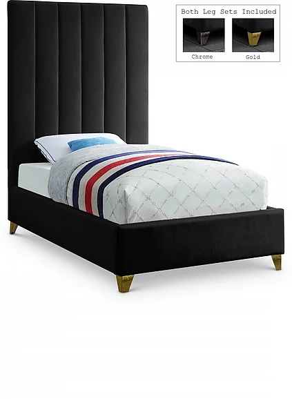 Meridian Via Velvet Twin Bed in Black Velvet ViaBlack-T
