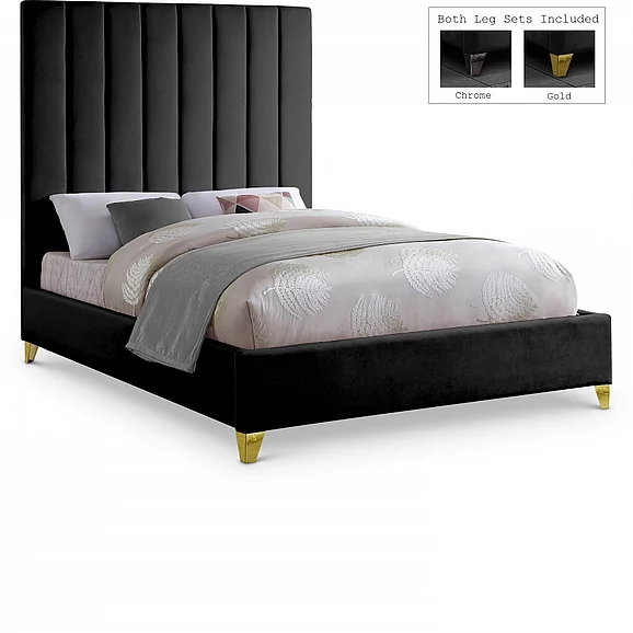 Meridian Via Velvet Queen Bed in Black Velvet ViaBlack-Q