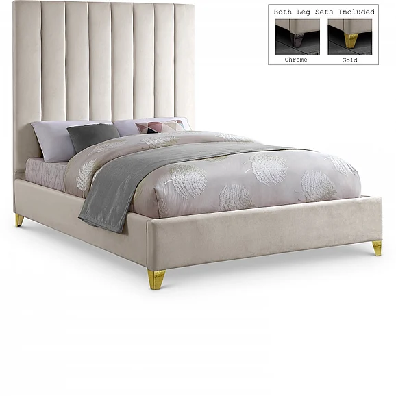 Meridian Via Velvet Full Bed in Cream Velvet ViaCream-F