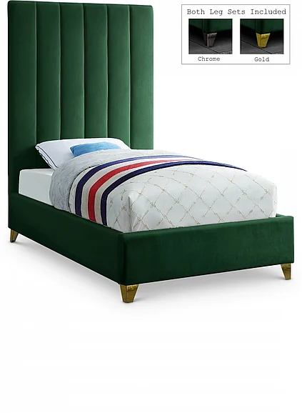Meridian Via Velvet Twin Bed in Green Velvet ViaGreen-T