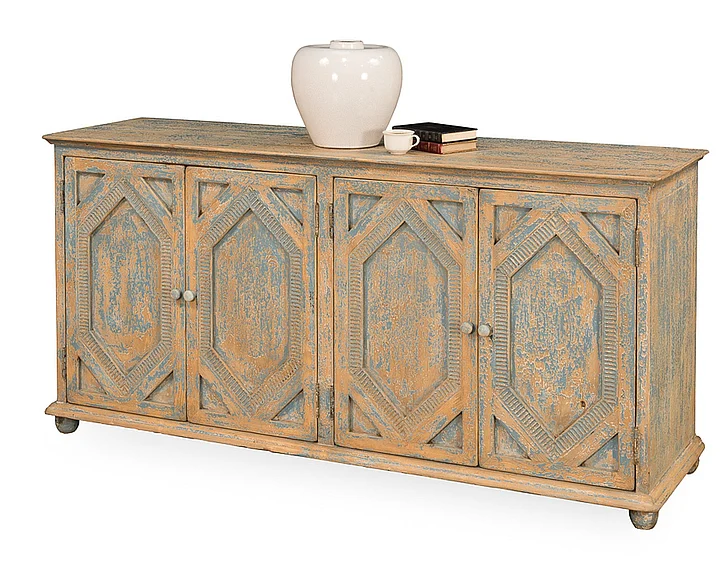 Sarreid Encore IHF Four Diamonds Sideboard in Blue & White Matte 28790 CLOSEOUT