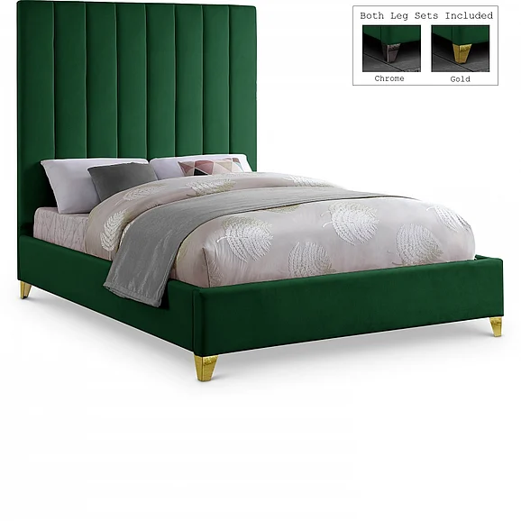 Meridian Via Velvet Queen Bed in Green Velvet ViaGreen-Q