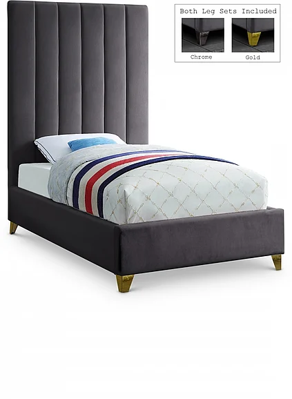 Meridian Via Velvet Twin Bed in Grey Velvet ViaGrey-T