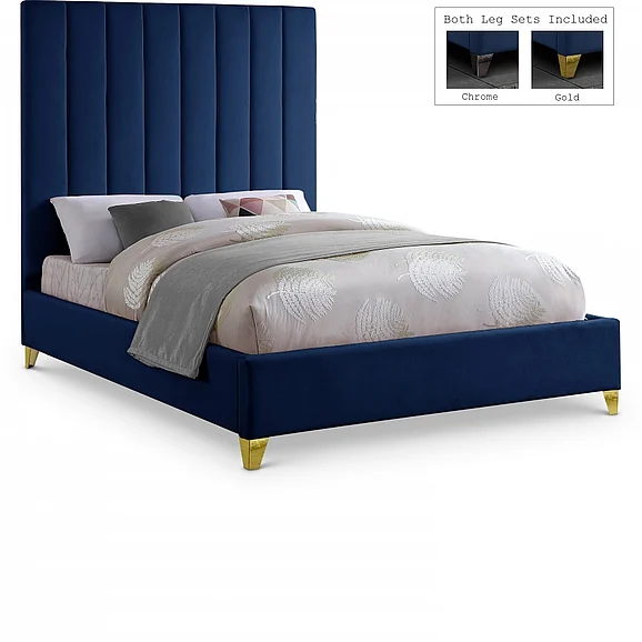 Meridian Via Velvet Full Bed in Navy Velvet ViaNavy-F