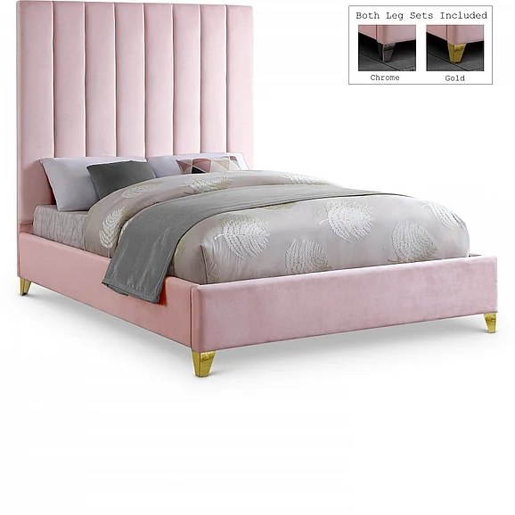 Meridian Via Velvet Queen Bed in Pink Velvet ViaPink-Q