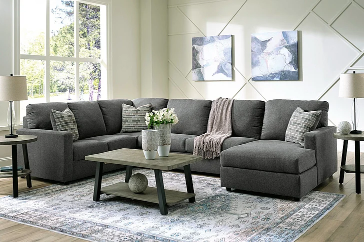 Edenfield 4-Piece Sectional Set with RAF Chaise in Charcoal