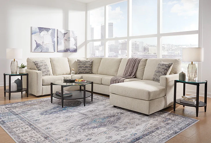 Edenfield 4-Piece Sectional Set with RAF Chaise in Linen