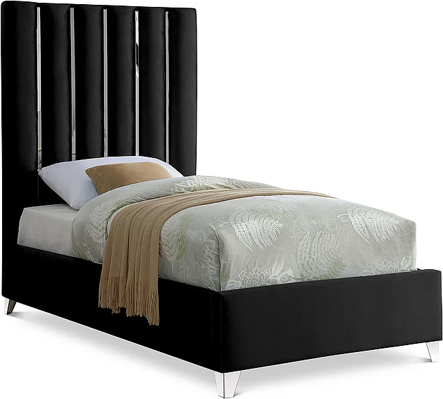 Meridian Enzo Velvet Twin Bed in Black Velvet EnzoBlack-T