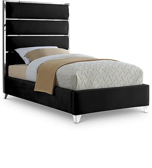 Meridian Zuma Velvet Twin Bed in Black Velvet ZumaBlack-T