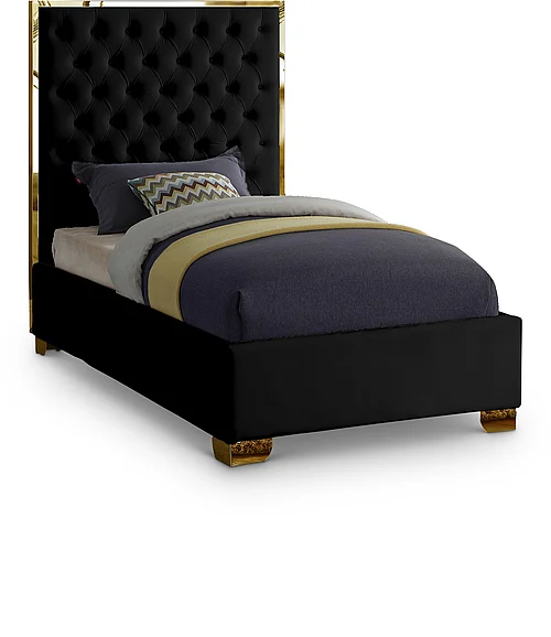 Meridian Lana Velvet Twin Bed in Black Velvet LanaBlack-T