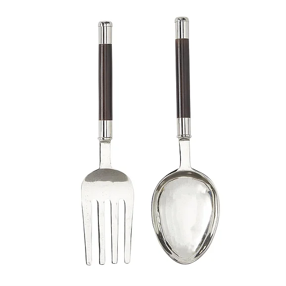 UMA Silver Aluminum Metal Utensils Spoon and Fork Home Wall Decor, Set of 2 5W, 22H | 29213