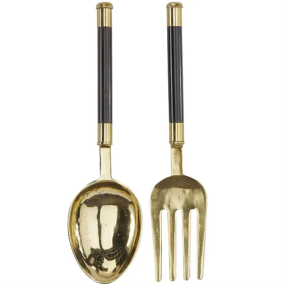 UMA Gold Aluminum Metal Utensils Spoon and Fork Home Wall Decor, Set of 2 5W, 22H | 29214