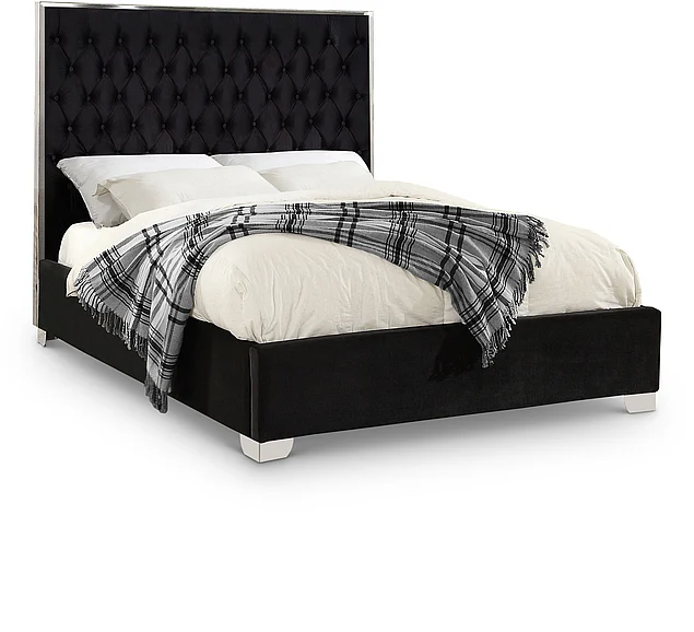 Meridian Lexi Velvet Full Bed in Black Velvet LexiBlack-F