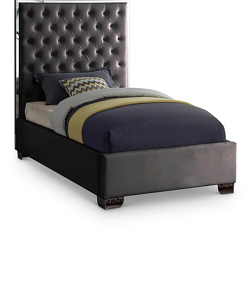 Meridian Lexi Velvet Twin Bed in Grey Velvet LexiGrey-T