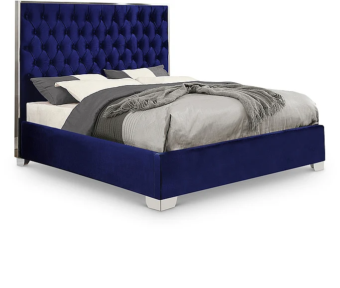 Meridian Lexi Velvet Full Bed in Navy Velvet LexiNavy-F