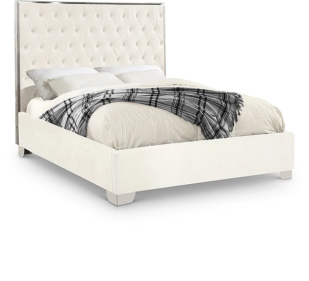 Meridian Lexi Velvet Full Bed in White Velvet LexiWhite-F