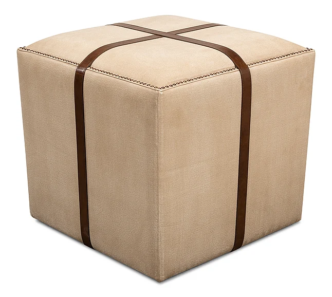 Sarreid Strap Canvas & Leather Stool in Beige 29371
