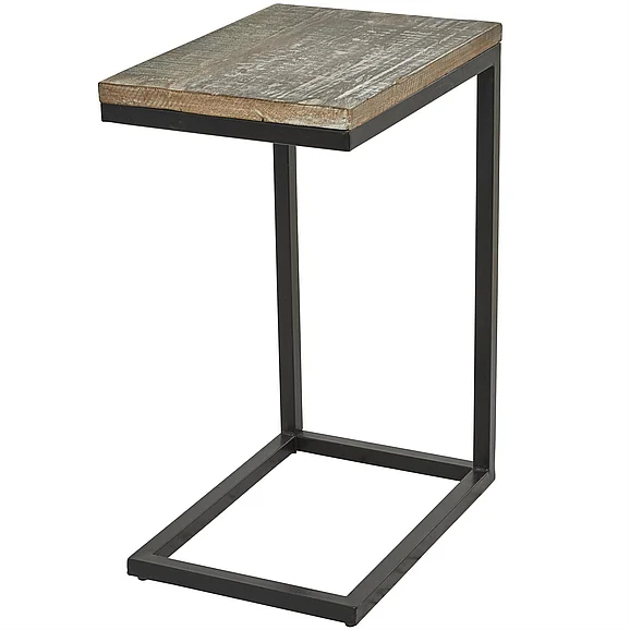 UMA Brown Wood Distressed C-Shaped Accent Table with Black Metal Base, 13" x 18" x 26" | 29454 CLOSEOUT