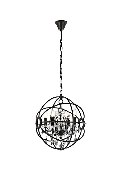 Elegant Geneva 4 Light Dark Bronze Pendant Silver Shade (Grey) Royal Cut Crystal 1130D17DB-SS/RC