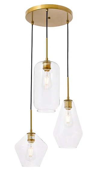 Elegant Gene 3 Light Brass and Clear Glass Pendant LD2268BR