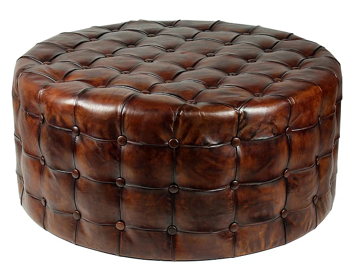 Sarreid Encore IHF Leather Tufted Ottoman in Brown Antique 29549