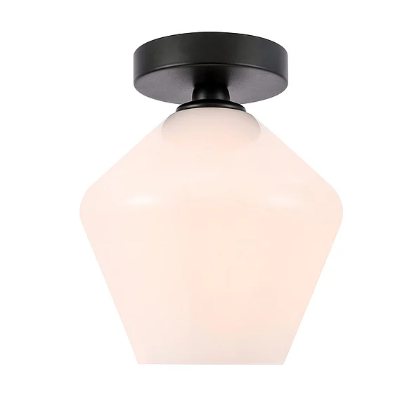 Elegant Gene 1 Light Black and Frosted White Glass Flush Mount LD2255BK