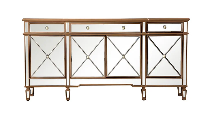 Elegant 72 In. Mirrored Credenza in Gold MF6-2111GC