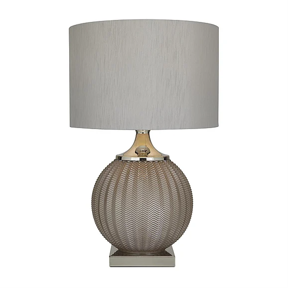 UMA Gray Glass Room Table Lamp with Chevron Pattern, 17" x 17" x 27" | 29652 CLOSEOUT