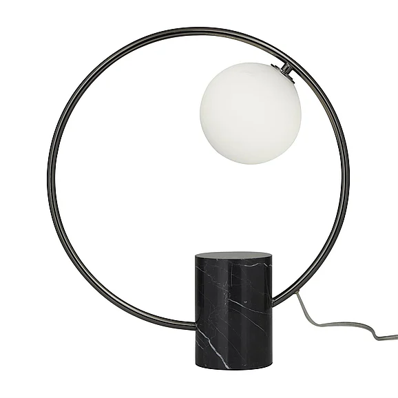 UMA Black Marble Round Room Table Lamp, 15" x 5" x 18" | 29671 CLOSEOUT
