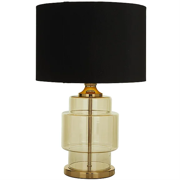 UMA Gold Glass Transparent Base Room Table Lamp with Drum Shade, 15" x 15" x 23" | 29676 CLOSEOUT