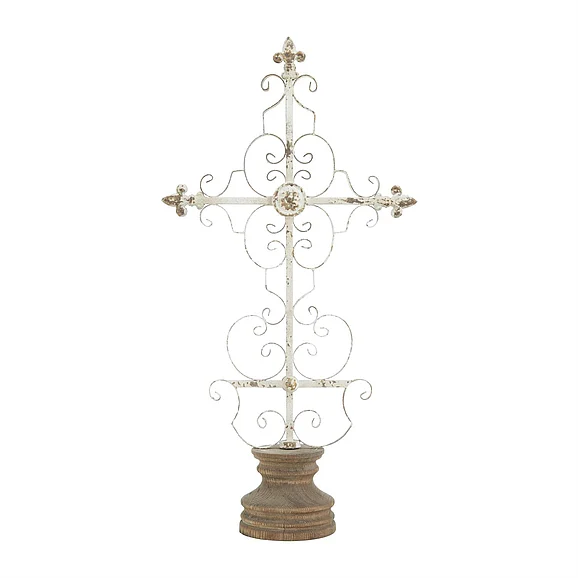UMA White Metal Cross Sculpture, 15" x 6" x 29" | 29723 CLOSEOUT