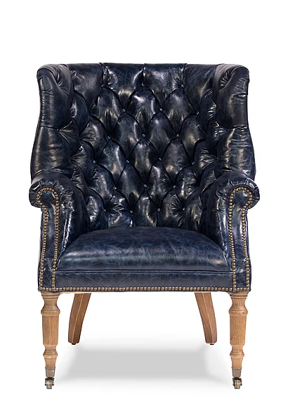 Sarreid Encore IHF Welsh Blue Leather Chair in Chateau Blue 29727 CLEARANCE