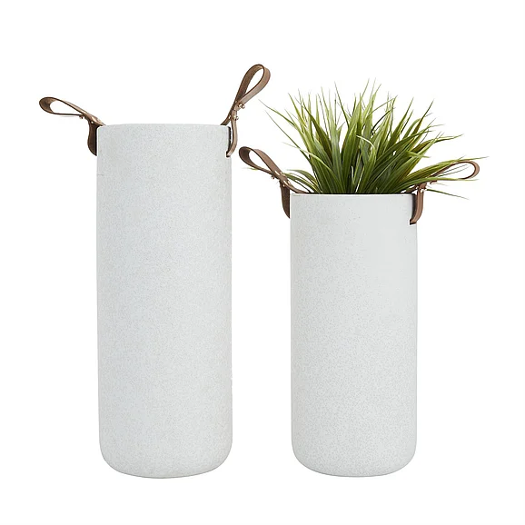 UMA CosmoLiving by Cosmopolitan White Ceramic Decorative Vase with Leather Handles, (Set of 2) 15, 12H | 29758