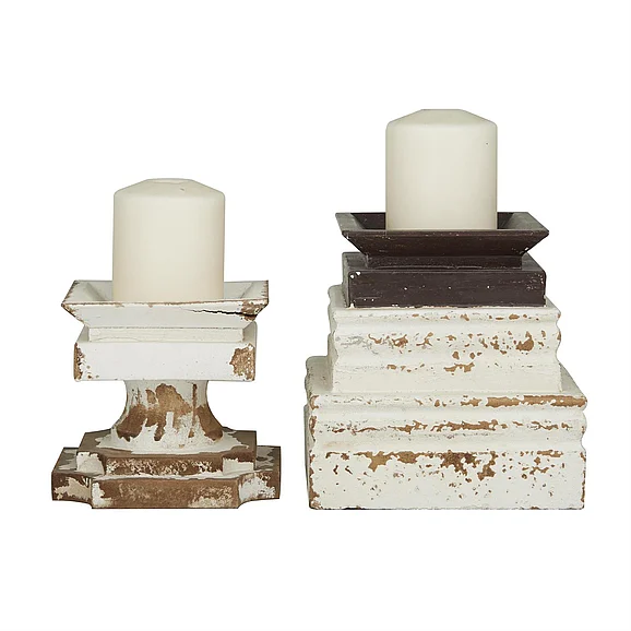 UMA White Wood Decorative Candle Holder, Set of 2 7, 6H | 29774 CLOSEOUT