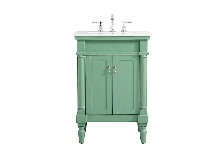 Elegant 24 In. Single Bathroom Vanity in Vintage Mint with Ivory White Engineered Marble VF13024VM-VW