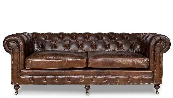 Sarreid Encore IHF Caster Chesterfield Sofa in Vintage Cigar 29893