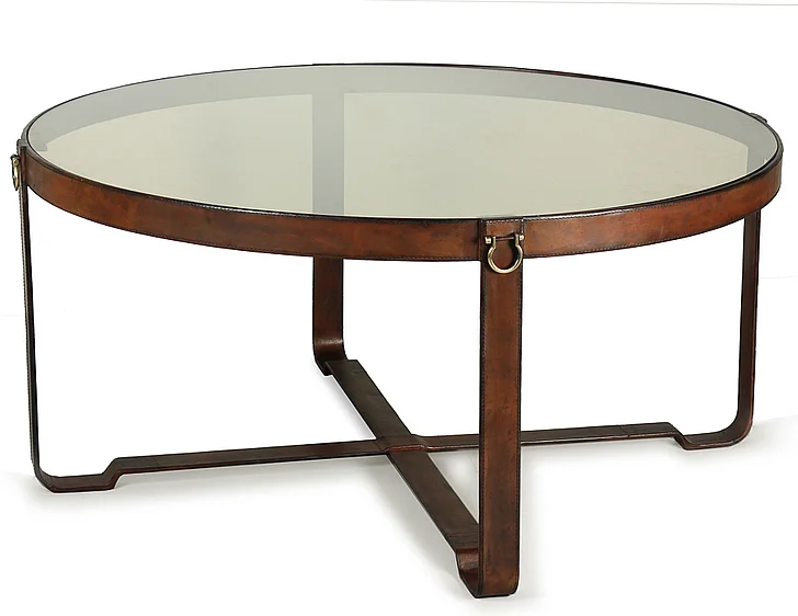Sarreid Encore IHF Harness Round Coffee Table in Brown Antique 29906