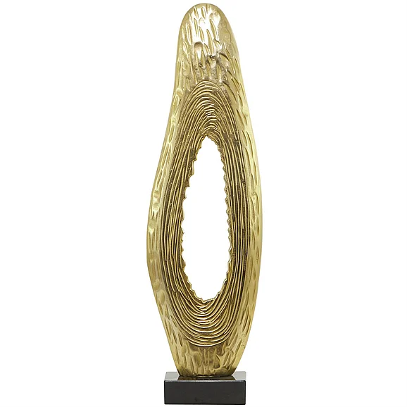UMA Gold Aluminum Metal Abstract Teardrop Decorative Sculpture with Black Base, 15 x 5 x 50 | 29973