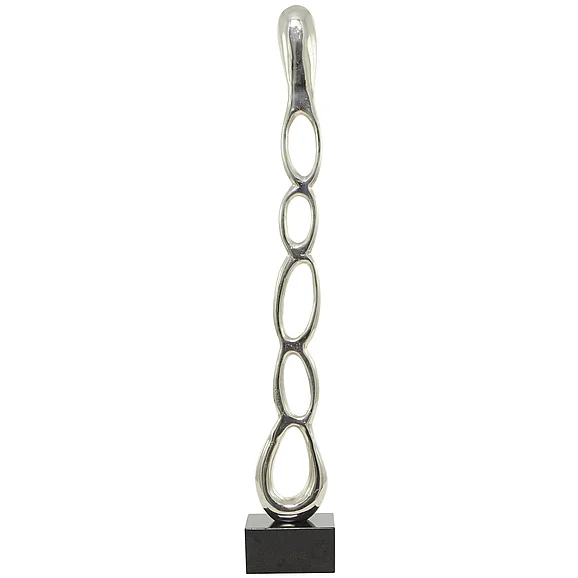 UMA Silver Aluminum Metal Abstract Tall Linked Floor Decorative Sculpture with Black Base, 8" x 5" x 51" | 29975