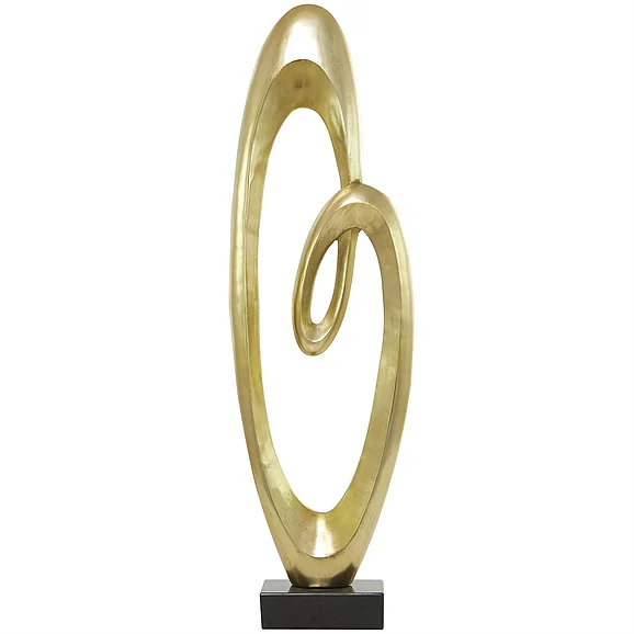 UMA Gold Aluminum Metal Abstract Swirl Decorative Sculpture with Black Marble Base, 16" x 5" x 52" | 29979