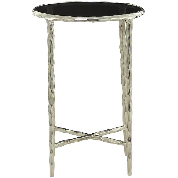 UMA Silver Aluminum Metal Side End Accent Table with Shaded Glass Top, 15" x 15" x 22" | 29985