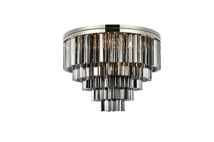 Elegant Sydney 17 Light Polished Nickel Flush Mount Silver Shade (Grey) Royal Cut Crystal 1201F32PN-SS/RC